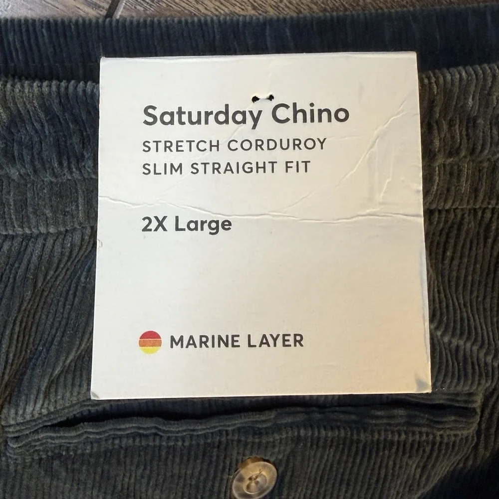 NWT Marine Layer Saturday Stretch Corduroy Slim Straight Green Pants XXL Preppy‎